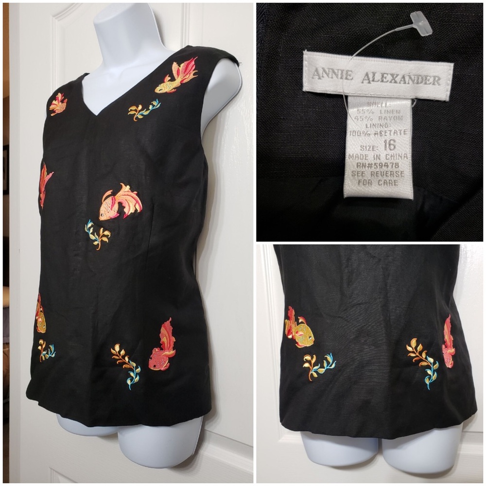 Annie Alexander Linen w/ Embroidered Gold Fish